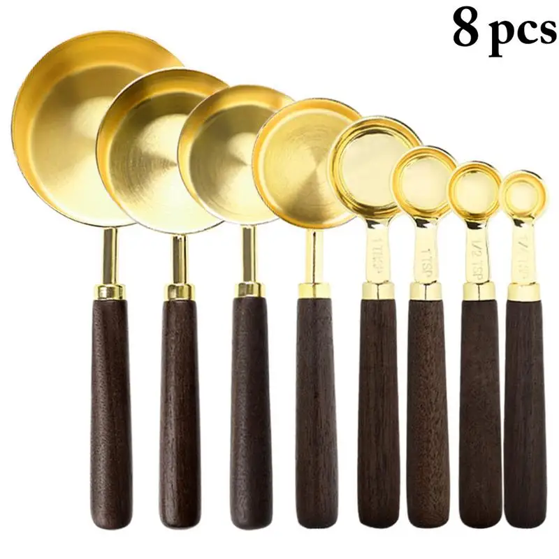 

8 PCS Stainless Steel Measuring Spoon Set Mini Coffee Sugar Measuring Scoop With Wood Handle Kitchen Cake Baking Measuring Tools