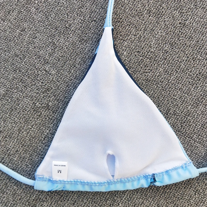 Sexy Thong Bikini mujer extreme Triangle bikini Women Swimwear Bandage swimsuit pink Smudge gradient Bathing Suit biquini