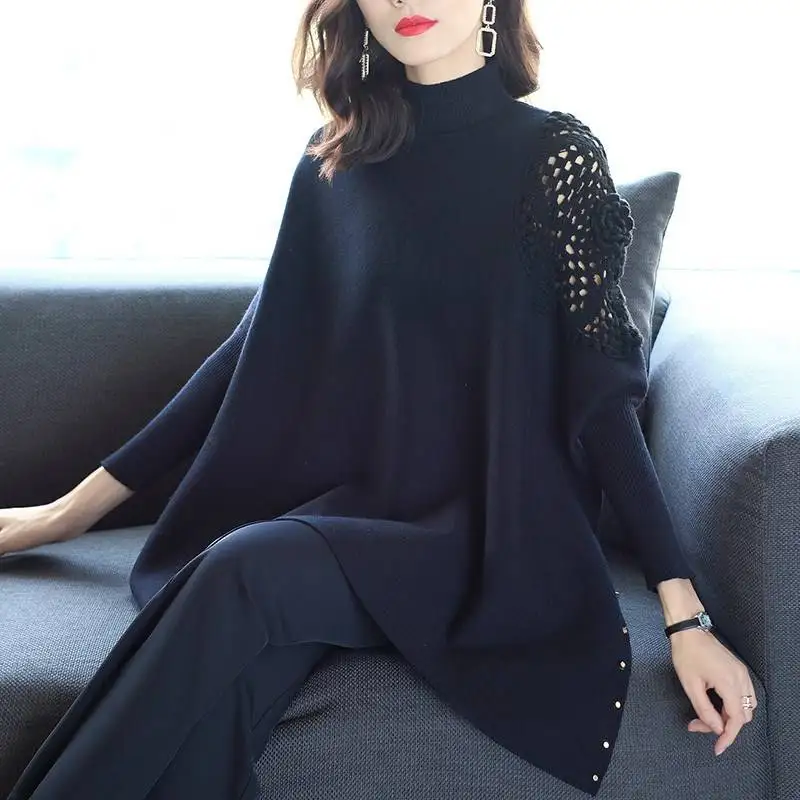 Женская свободная рубашка с круглым вырезом рукавами летучая мышь однотонная