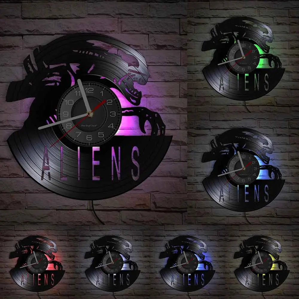 Настенные часы с виниловыми пластинками страшные пришельцы настенные со