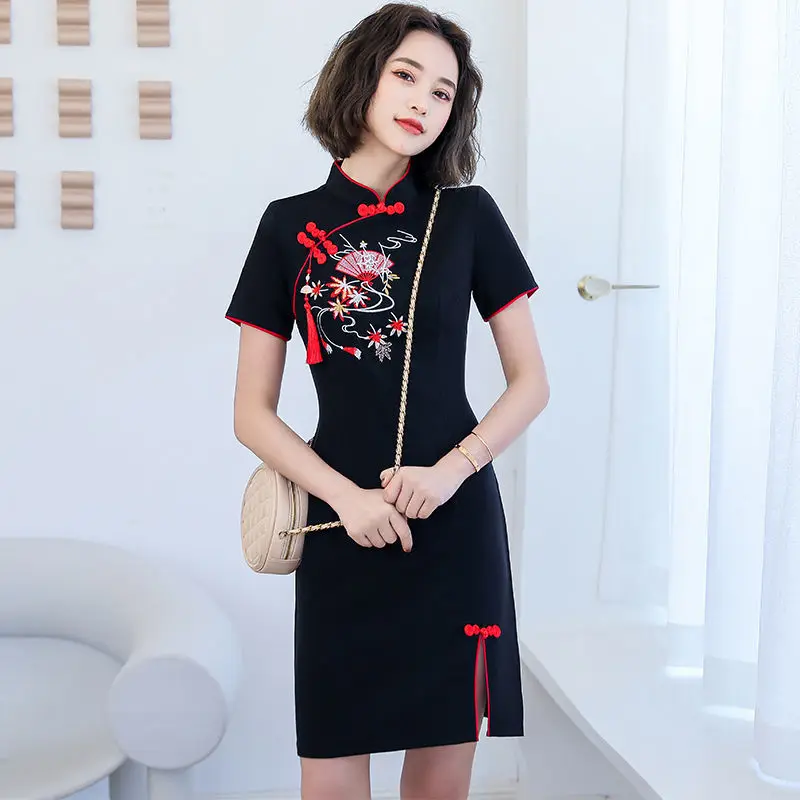 Винтажный Красный платье Чонсам женские традиционная китайская одежда