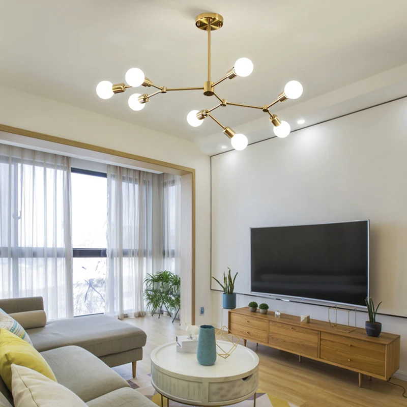 Современная Золотая люстра в скандинавском стиле светодиодные светильники 8