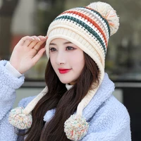 fashion casual hats for women autumn winter warm plus velvet snow caps colorful crochet knitted hat female beanie hat girls gift