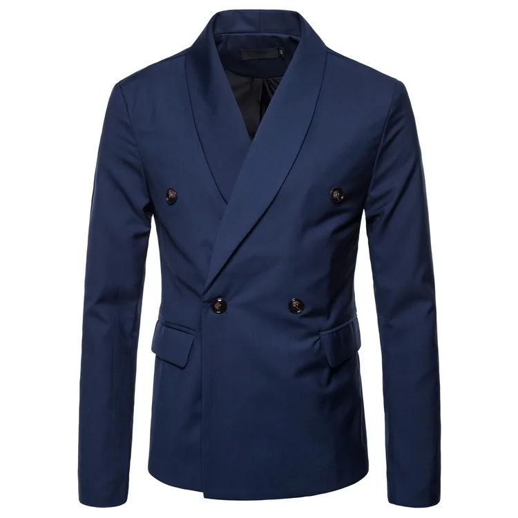 2019 новый осенний мужской костюм для отдыха однотонный двубортный с зеленым