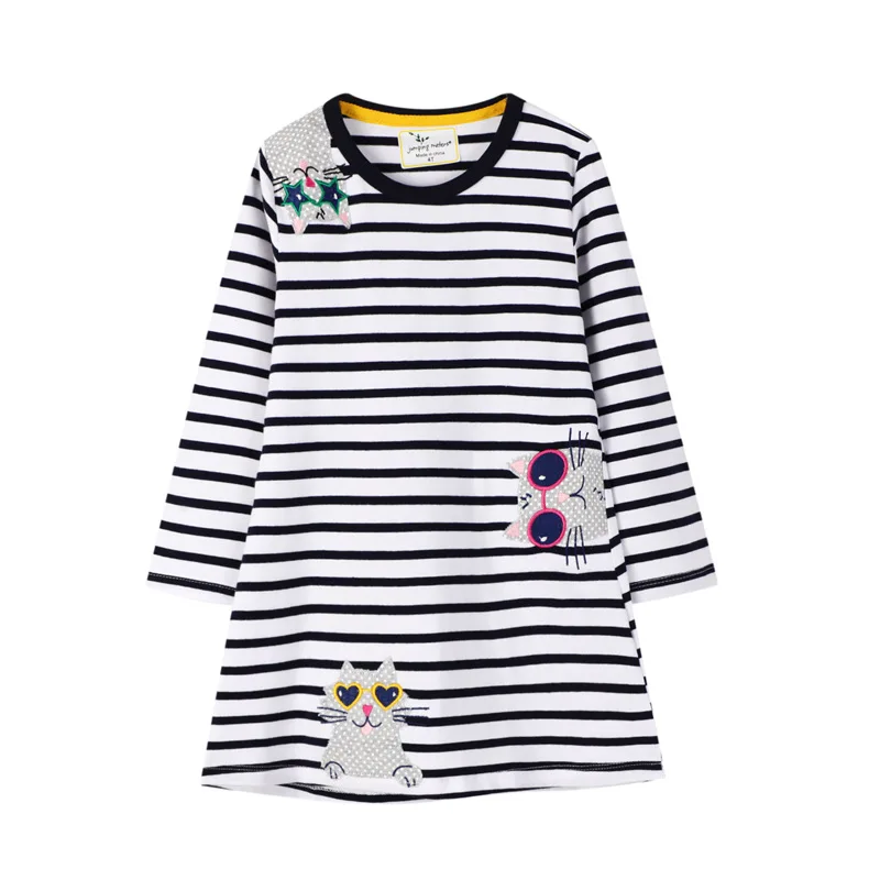 

Kid Girls Autumn Fashion A-line Cat Sweater Dresses Stripes Knitted Long Sleeve O Neck Children Clothing Party Wear Dress