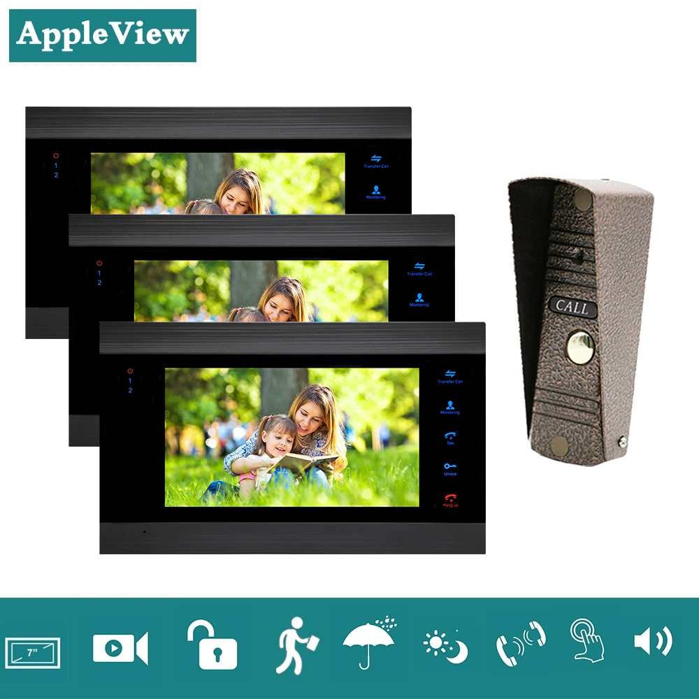 Дверной телефон домофон домашняя Безопасность видеодомофон квартира дверной звонок видео 3 монитор + 1