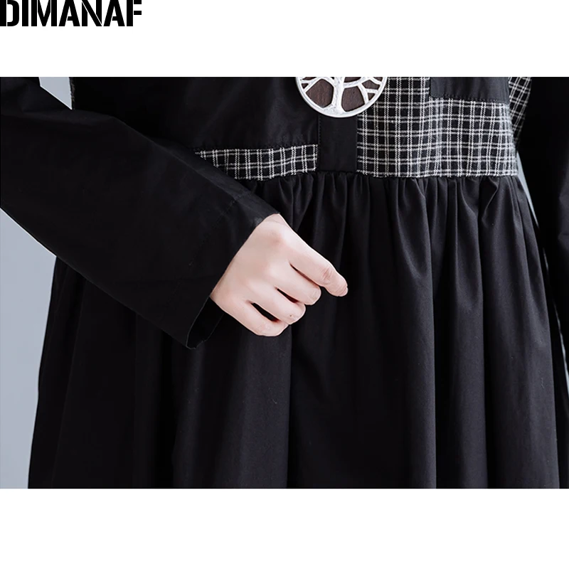 DIMANAF плюс размер зимнее винтажное женское платье свободное Плиссированное