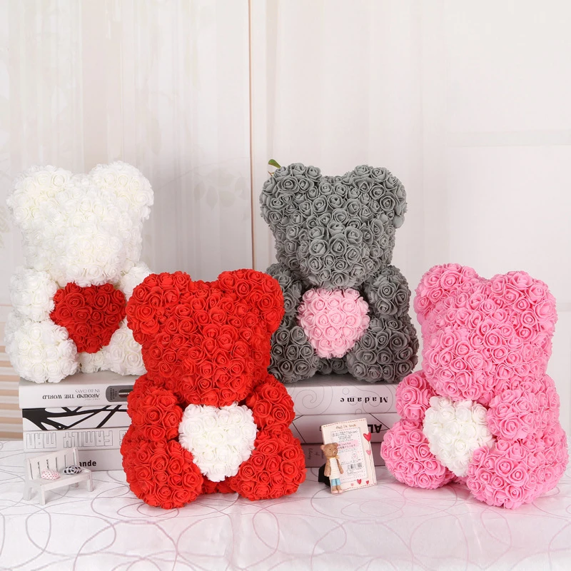 

1pcs Valentines Day Gift 25cm Rose Teddy Bear Rose Flower Artificial Decoration Christmas Gifts Women Wedding BithdayGift