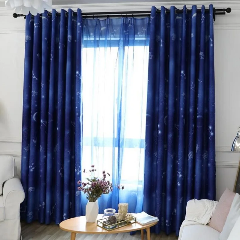 Корейские двухслойные полосатые полые занавески со звездами для гостиной