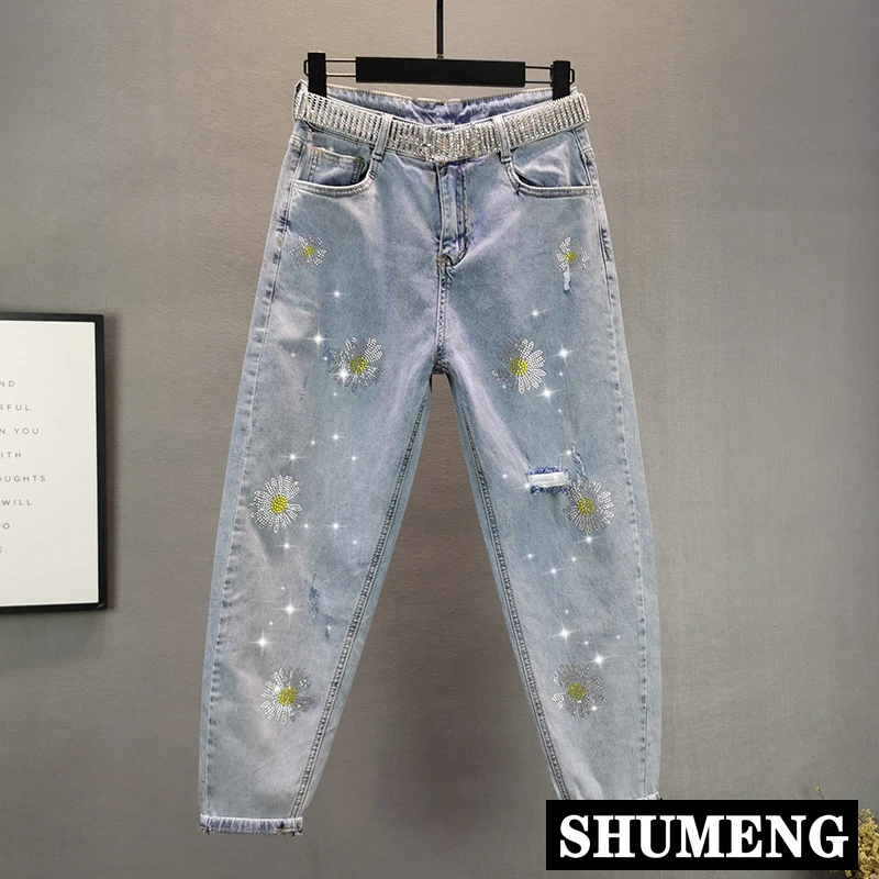 Джинсы брюки женский 2020 новые летние Ins свободные Высокая Талия Дейзи цветок