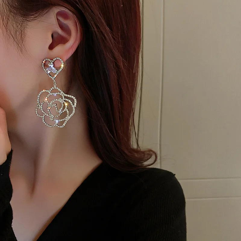 Серьги из серебра 925 пробы, полные сверла, полые серьги с цветком любви, Европа и США, преувеличенные сетчатые серьги с супер-вспышкой (art.: 3920cc8f07f74) - 3920cc8f07f74