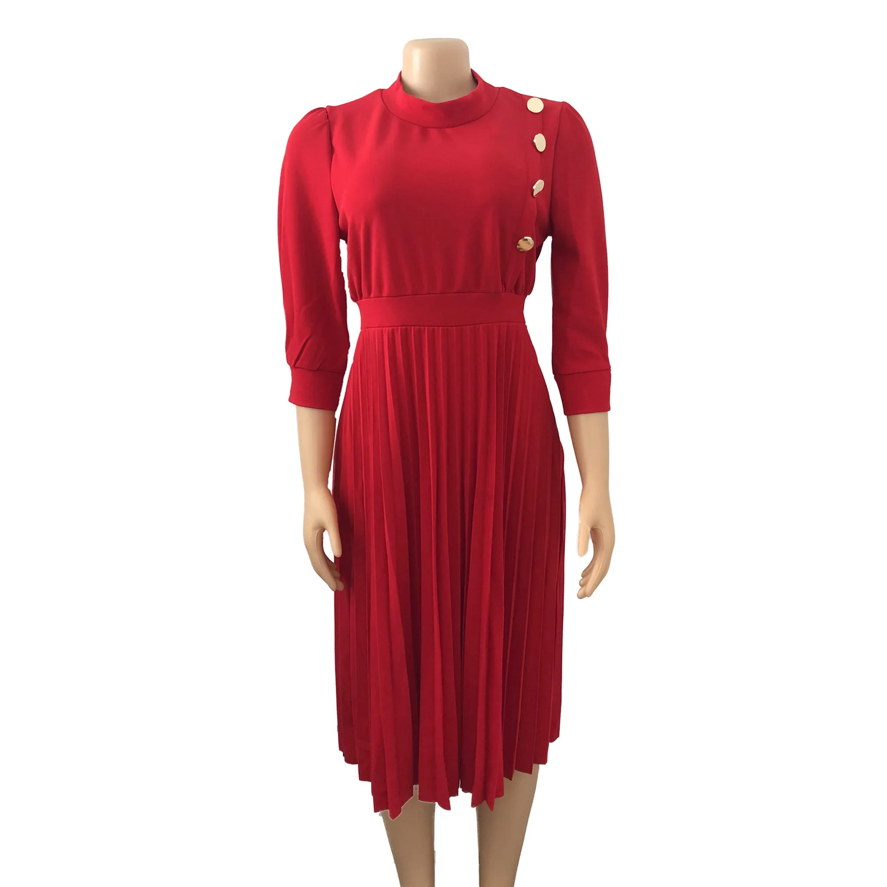 

2020 European and American Women's Dress Autumn Africa Fold Waist Show Thin Large African Dress