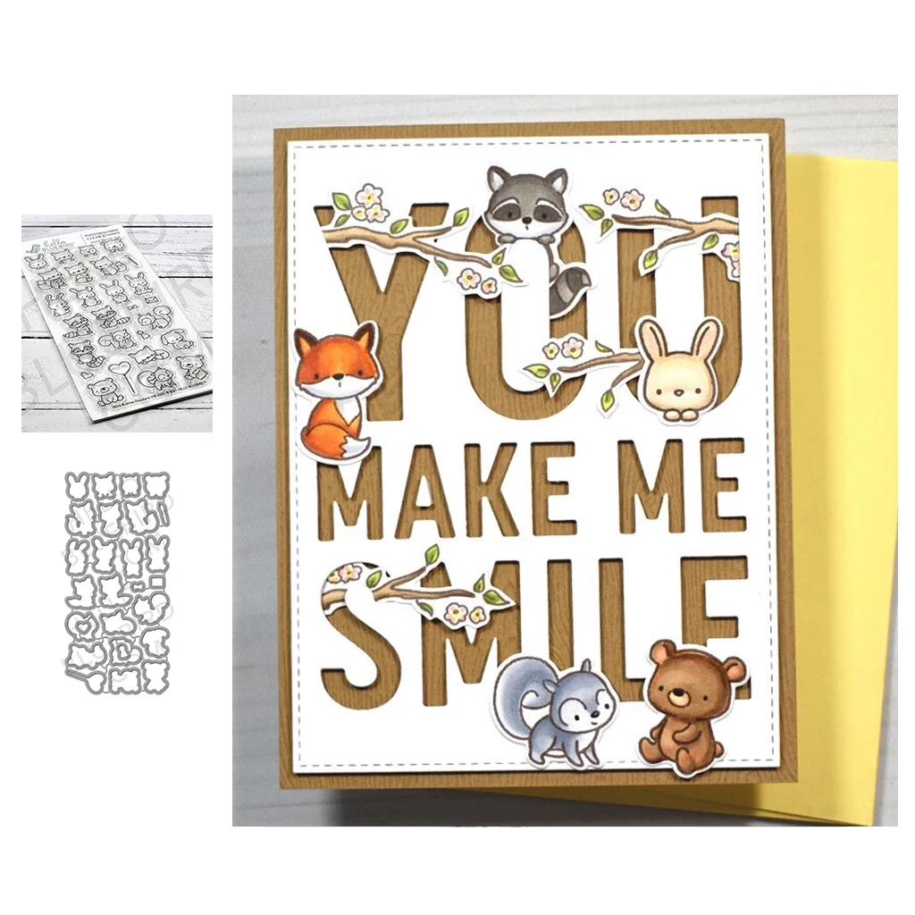 

Fox Rabbit Bear Many Animals Metal Cutting Dies and Rubber Stamps for Scrapbooking Craft Stencil DIY Album Seal Template Decor