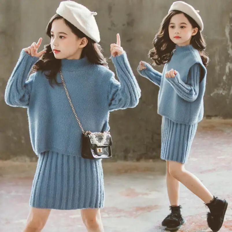 Комплект одежды для маленьких девочек-подростков трикотажный пуловер свитер