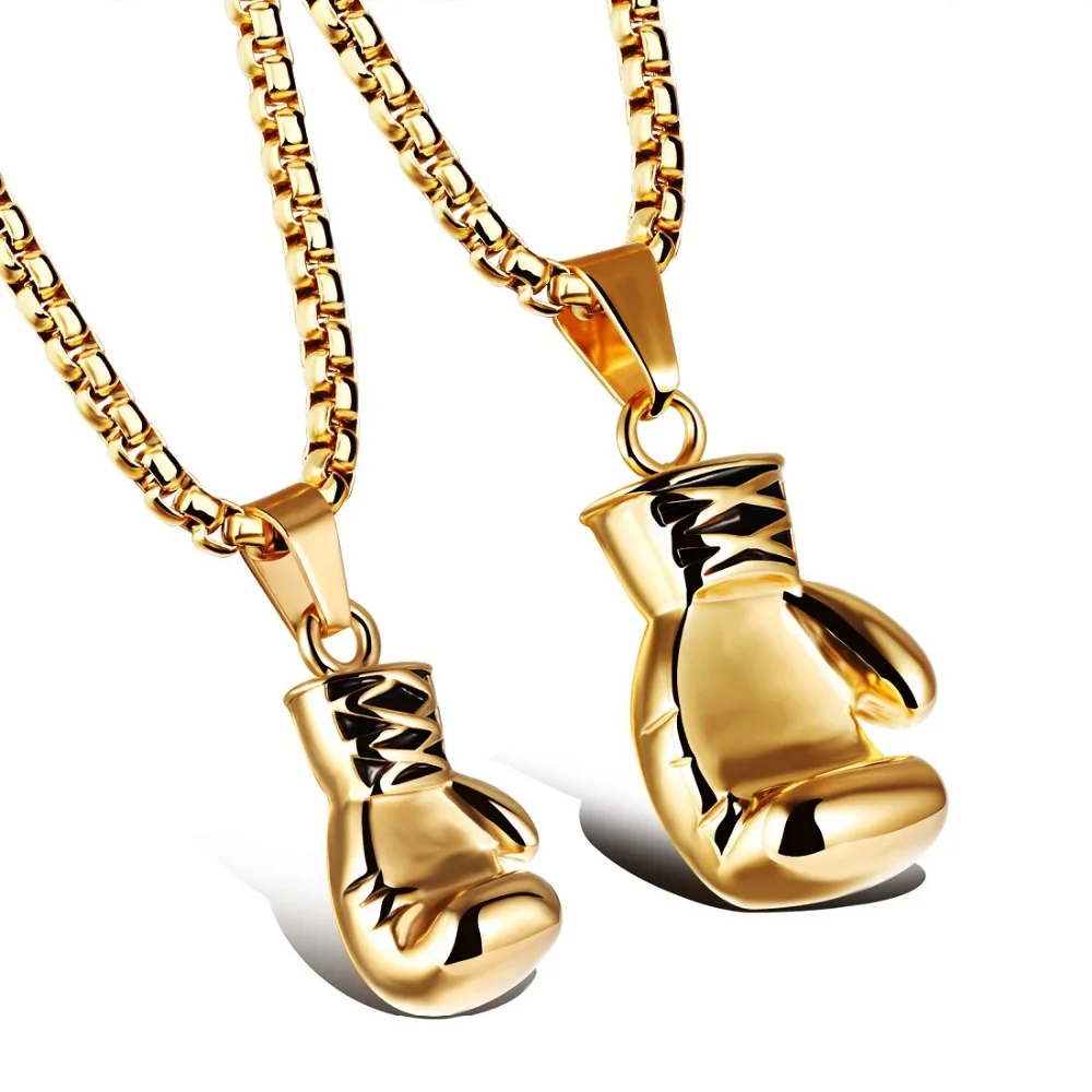JHSL Men Statement Boxing Glove Necklace Pendants Stainless Steel Black Gold Color Sports Fashion Jewelry Dropship GX1018 | Украшения и