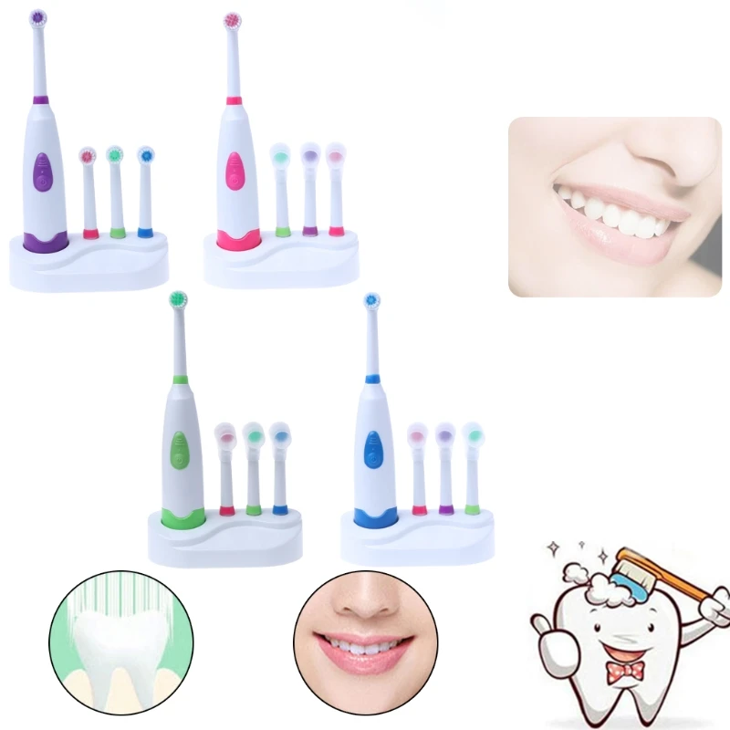 

1 Set Electric Toothbrush With 4 Brush Heads Battery Operated Oral Hygiene 95AC