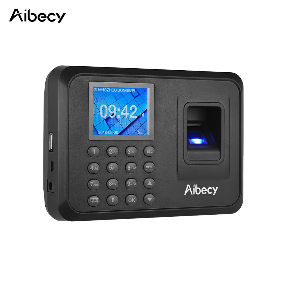 

Aibecy Biometric Fingerprint Password Attendance Machine Multi-language with 2.4 inch LCD Screen Support U Disk to Download Data