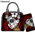 Женская кожаная сумка-тоут с рисунком лица и черепа