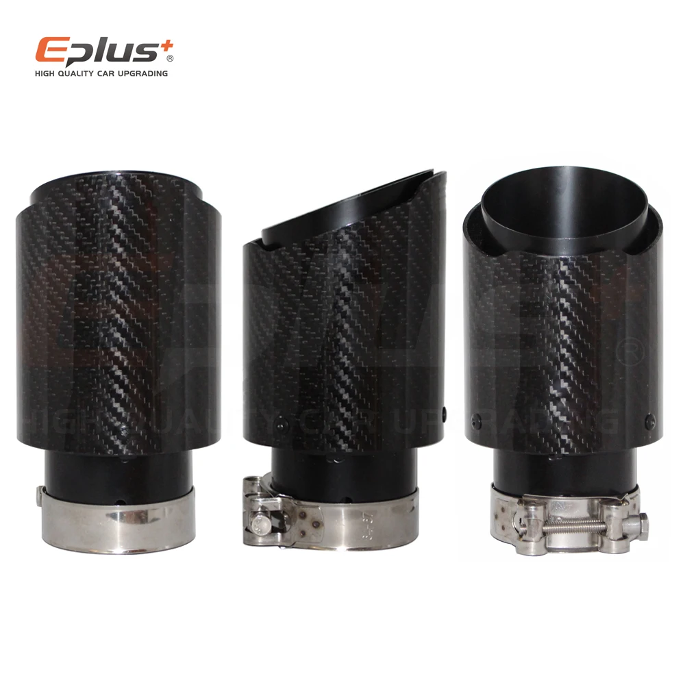 Car Glossy Carbon Fibre Exhaust System Muffler Pipe Tip Straight Universal Black Stainless Mufflers Decorations For Akrapovic