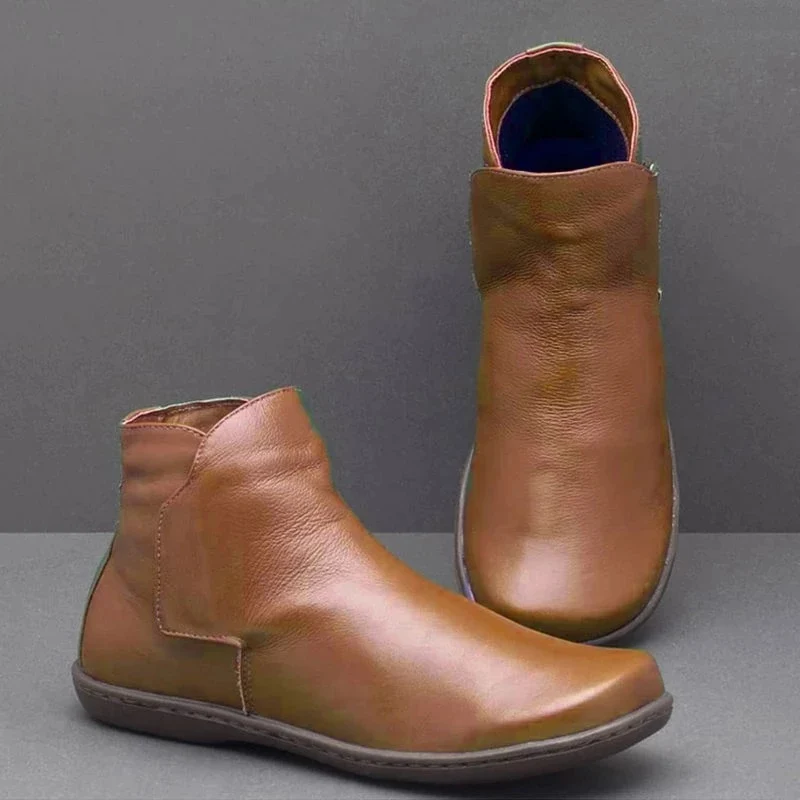 brown HFD0871 MCCKLE/женские ботильоны из искусственной кожи на плоской подошве; винтажная женская обувь на платформе с перекрестными ремешками; женская обувь; Botas Mujer; размера плюс - Цвет: brown HFD0871