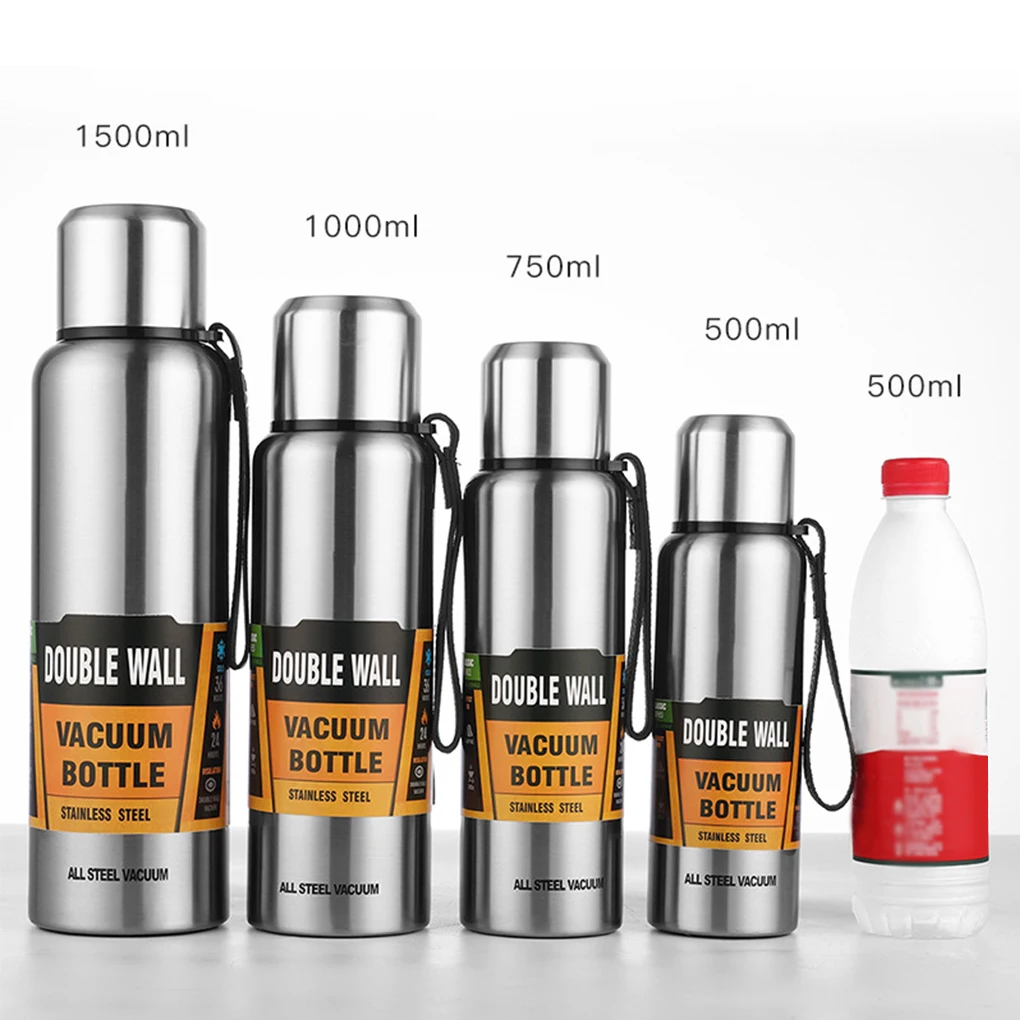 

Large Capacity Vacuum Cup Stainless Steel Insulation Water Flask Bottle Portable Sport Thermal Mug With Rope 500/750/1000/1500ml