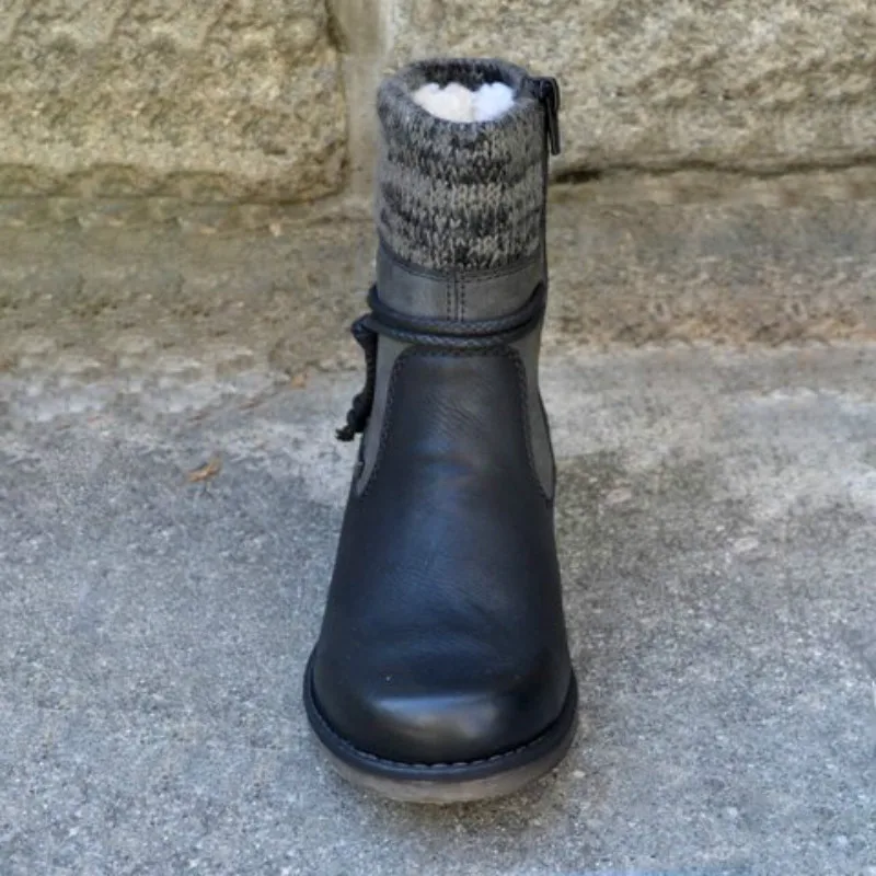 2020 Winter Boots Women Basic Ankle Boots Woman Round Toe Zip Platform Boot Female Shoes Warm Lace Up Boots Plush Botas Mujer