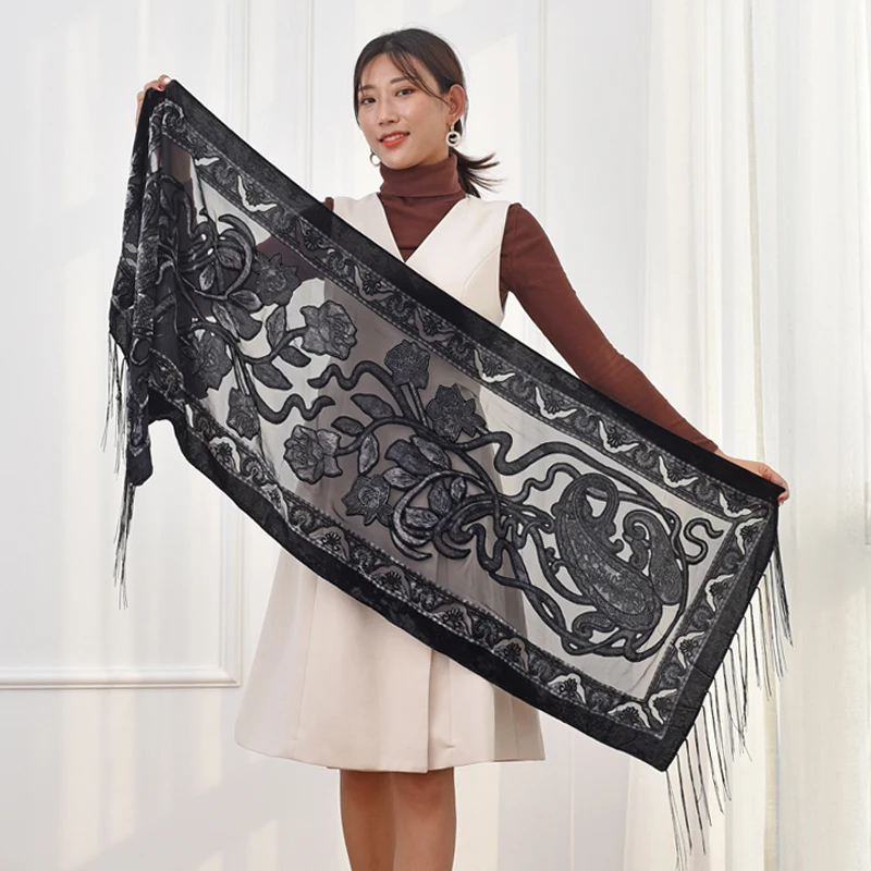 2020 роскошный брендовый женский шарф шелковые вельветовые шарфы шали женские - Фото №1