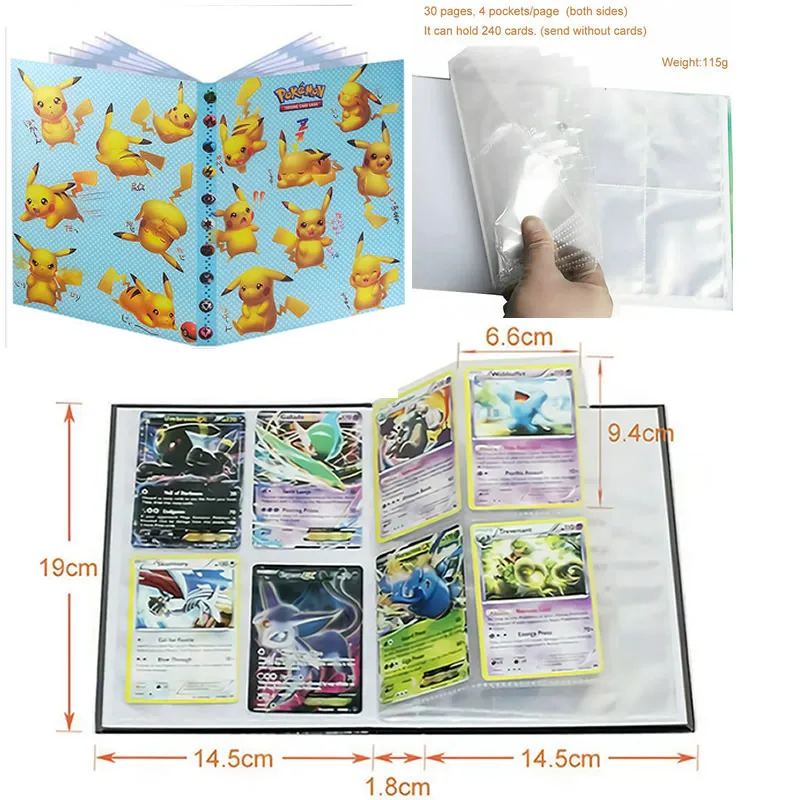 Альбом для покемонов 4 кармана 240 дюйма книга игр папка с загруженным списком