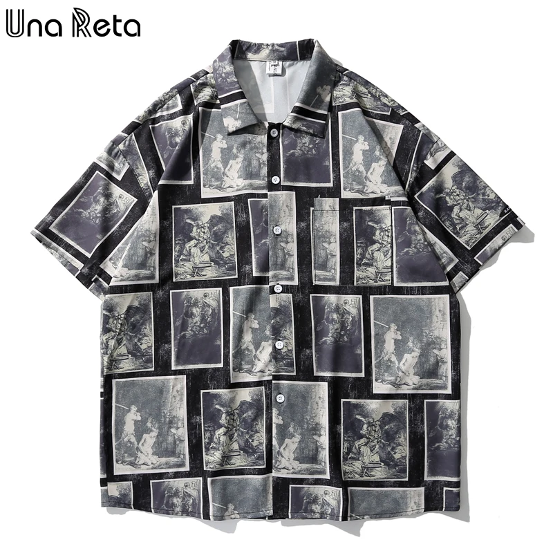 

Мужская рубашка с отложным воротником Una Reta, свободная рубашка в стиле хип-хоп, Новинка лета 2022