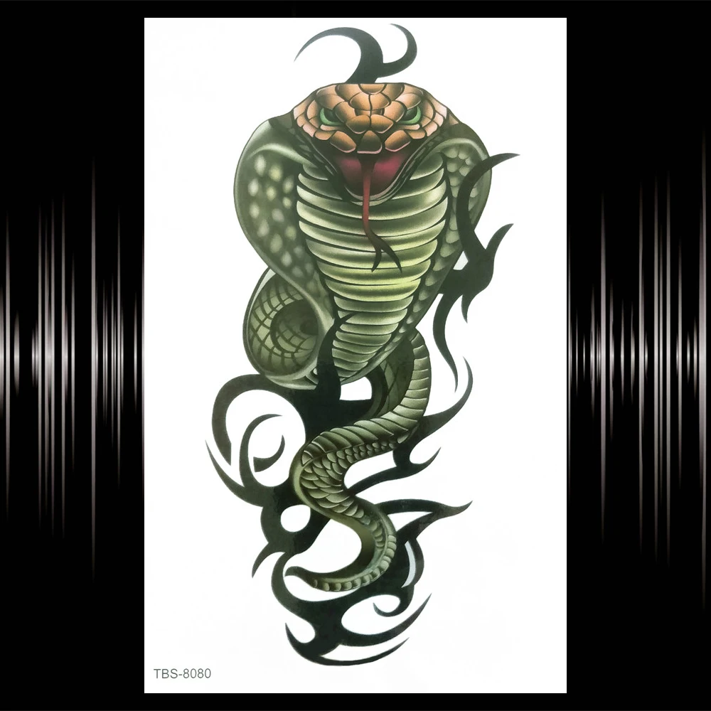 Искусственная зеленая змея временные татуировки для мужчин и женщин самодельная