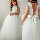 Белое платье цвета слоновой кости с цветочным рисунком для девочек; Свадебвечерние платье с жемчугом для девочек; Платье принцессы для первого причастия
