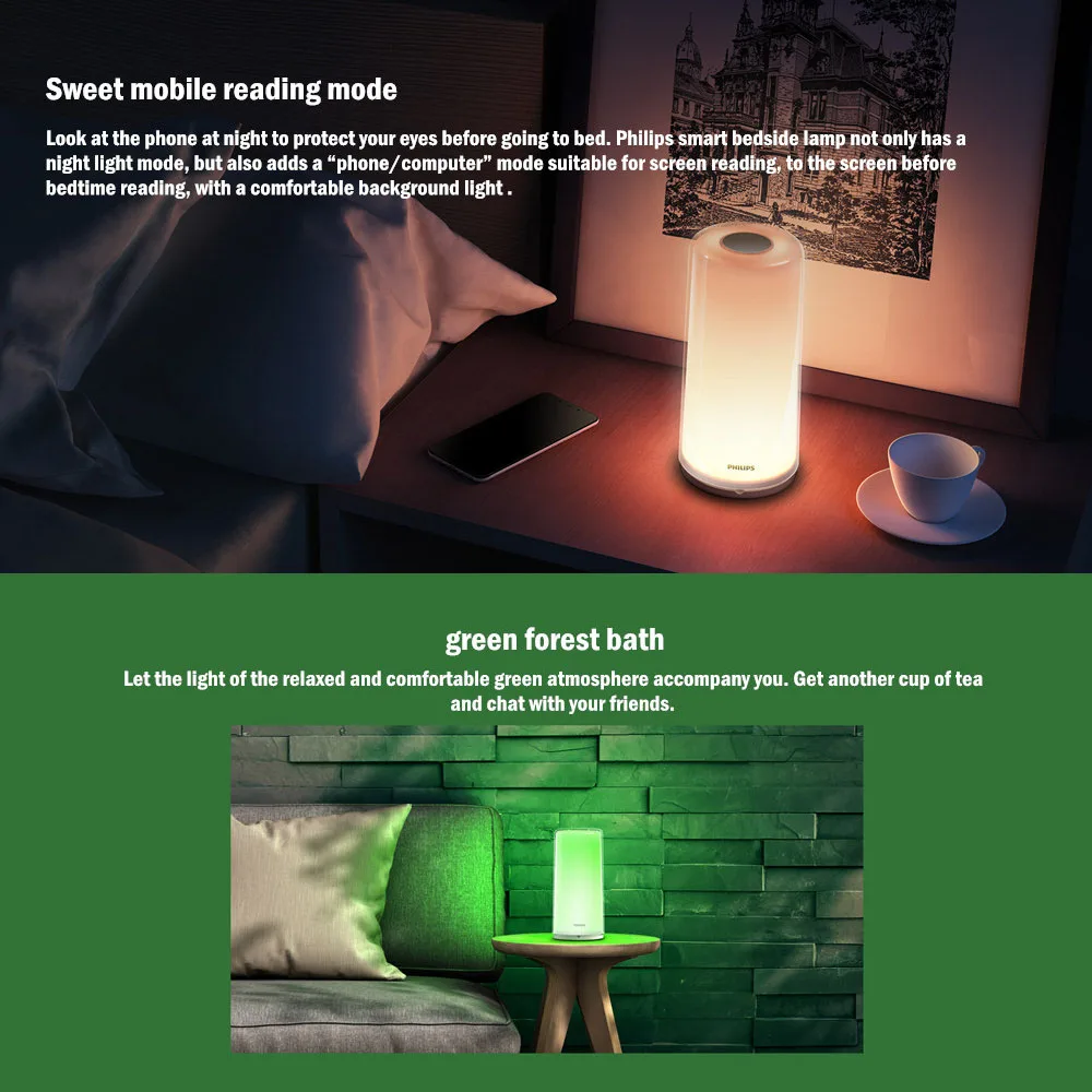 

NewXiaomi PHILIPS Customized Smart LED Bedside Lamp RGBW Dimmable Night Light USB Type-C WiFi Bluetooth Mijia App Remote Control