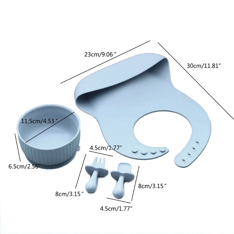 

4pcs Baby Feeding Set Food Grade Silicone Bib Fork Soft Spoon Feeding Bowl Plate
