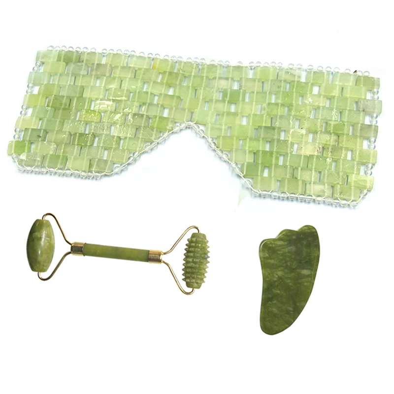 

Natural Jade Eye Mask Face Massage Jade Roller Guasha Board Scraper Set Cold Therapy Facial Relaxing Sleep Massage Eye Mask Gift