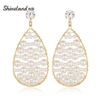 shineland new summer simulated pearl big drop dangle earrings for women gold color metal statement jewelry accessories gift