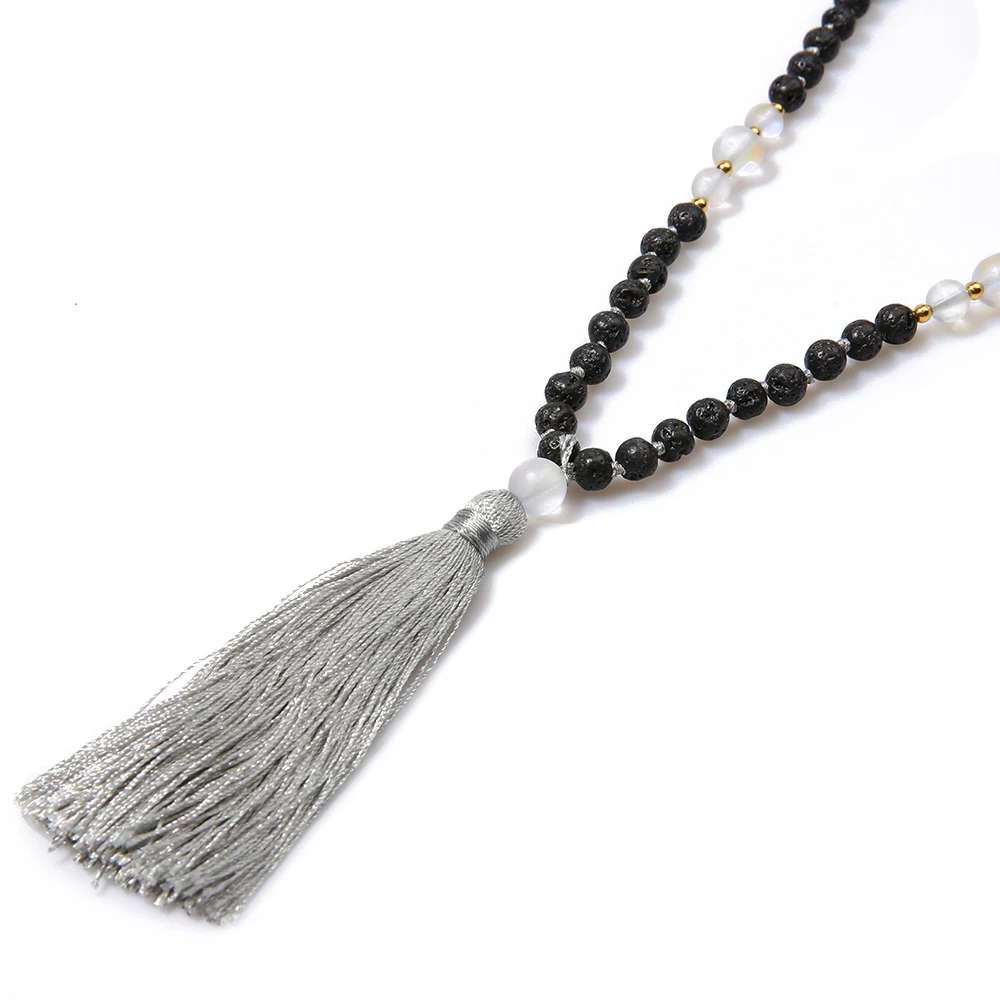 Ожерелье из вулканического камня 108 мала украшенное бусинами женское модное