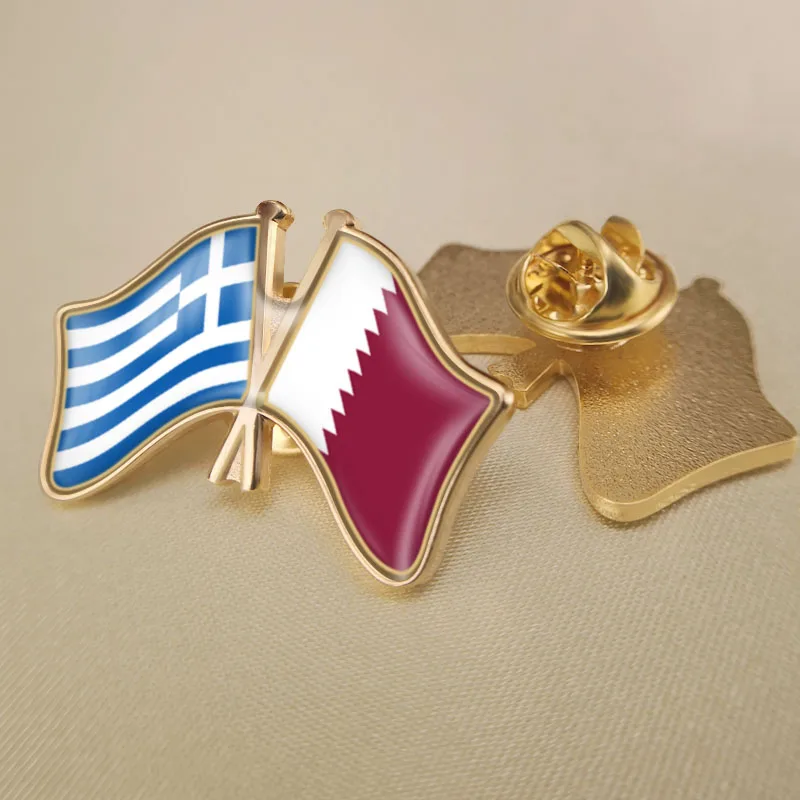 

Greece and Qatar Crossed Double Friendship Flags Lapel Pins Brooch Badges