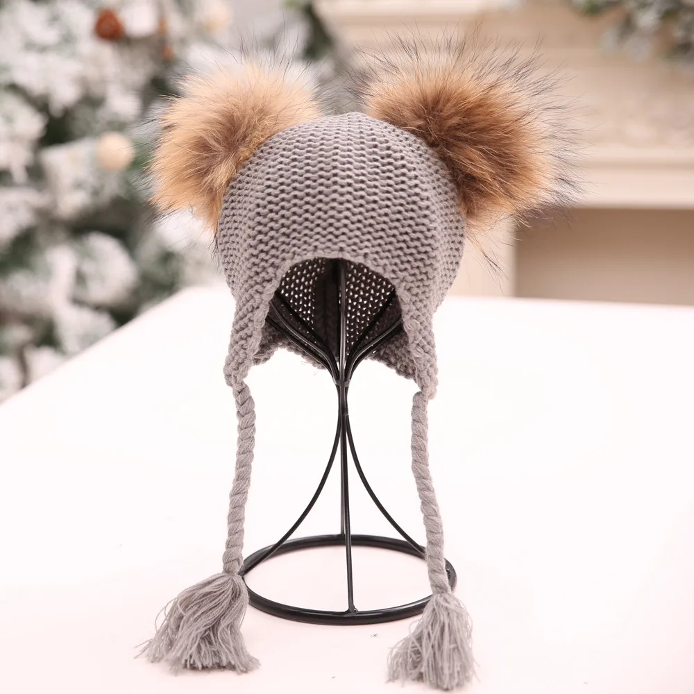 Детская зимняя шапка шапочка с помпоном бини собачка כבзимние зимние вязаные