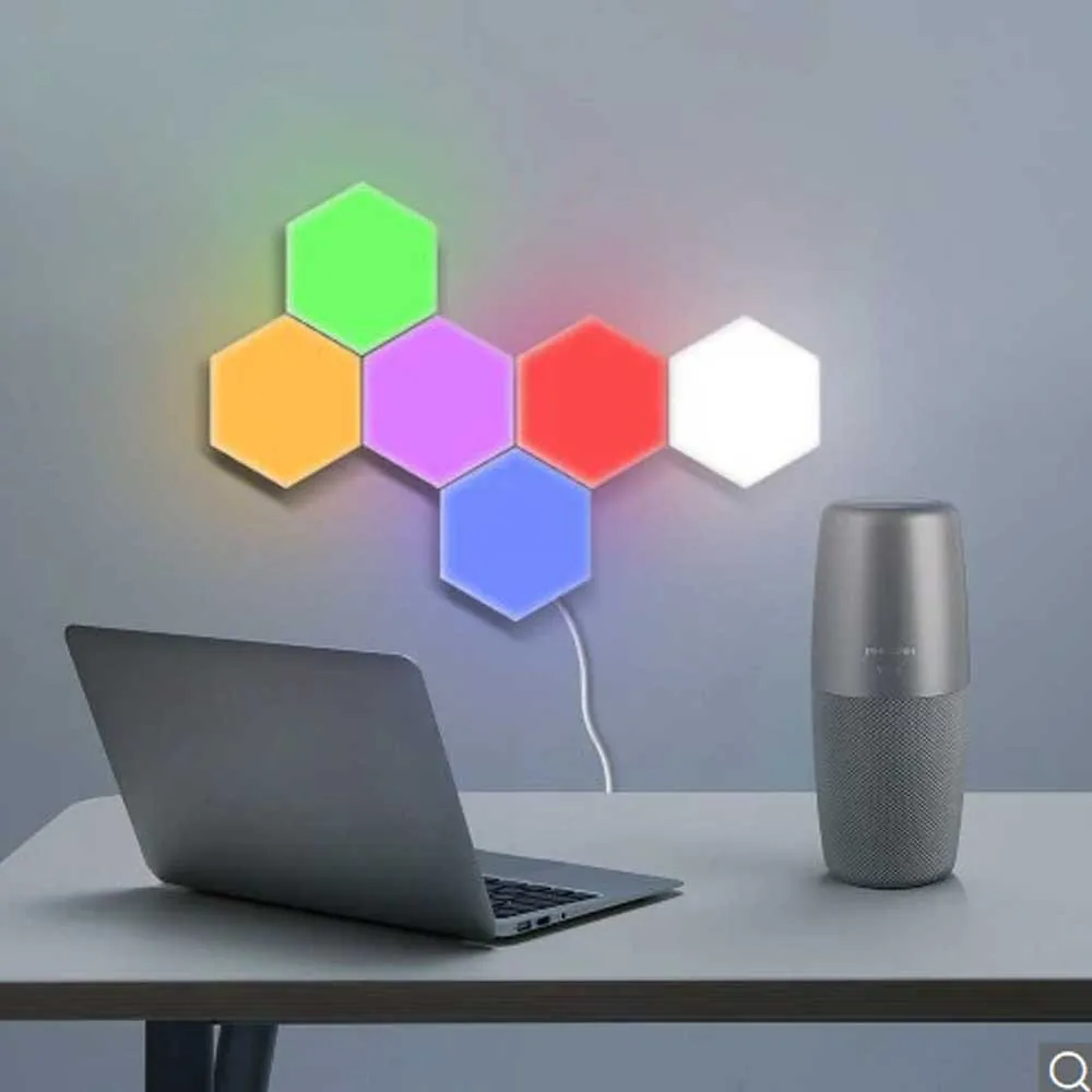 Умный красочный RGB светодиодный светильник геометрический настенный светильник DIY сенсорный индукционный квантовый светильник шестиугольный фонарь модульный креативный настенный светильник