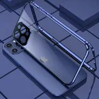 360 магнитный металлический чехол для IPhone 11 12 Pro 12 Mini XR X XS Max, двухсторонняя стеклянная крышка, Защитная пленка для объектива камеры