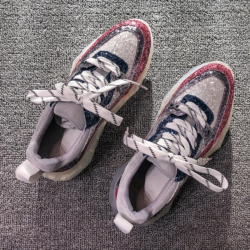 Сезон весна Новинка модный бренд Повседневное обувь Bling Для женщин с круглым