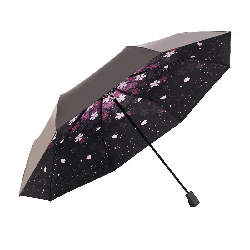 Складной зонт солнечный с защитой от ультрафиолета черное покрытие дождя