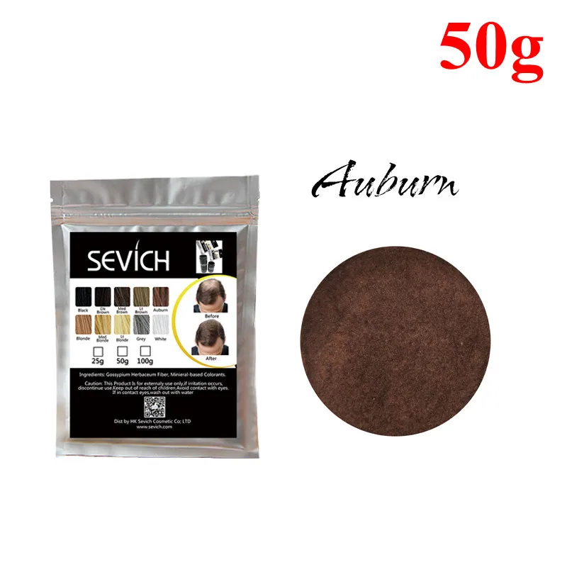 Auburn-50g Кератиновые волокна против потери волос от Sevich, 100 г, 10 цветов, волокна для волос, волокна для роста волос, восстановление волос, консилер, спрей, продукт для ухода за волосами, 50 г - Color: Auburn-50g
