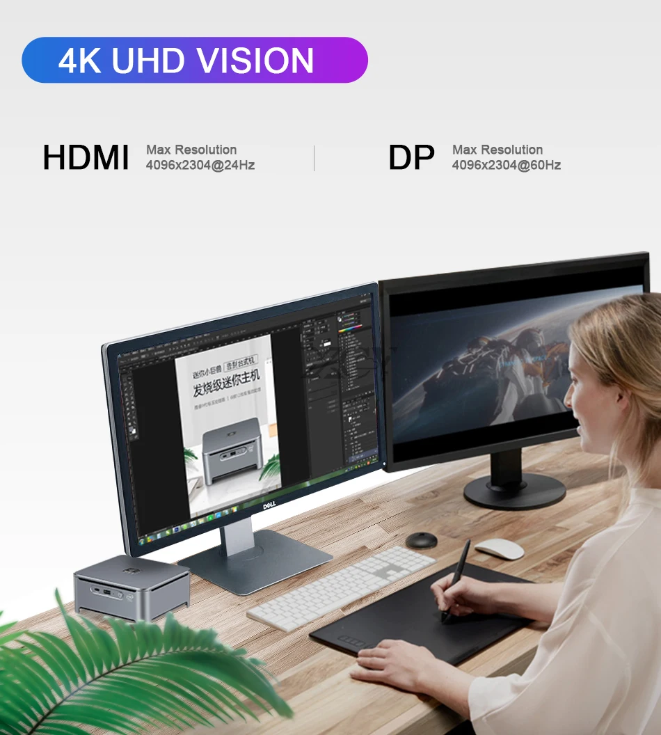 Мини-ПК Intel Core i9-9880H i7-9850H i5-9400H 8 ядер 2xDDR4 M.2 SSD HDMI Mini DP 4K Тип-C 5* USB 2,4/5,0G, Wi-Fi, BT4.0 Windows 10