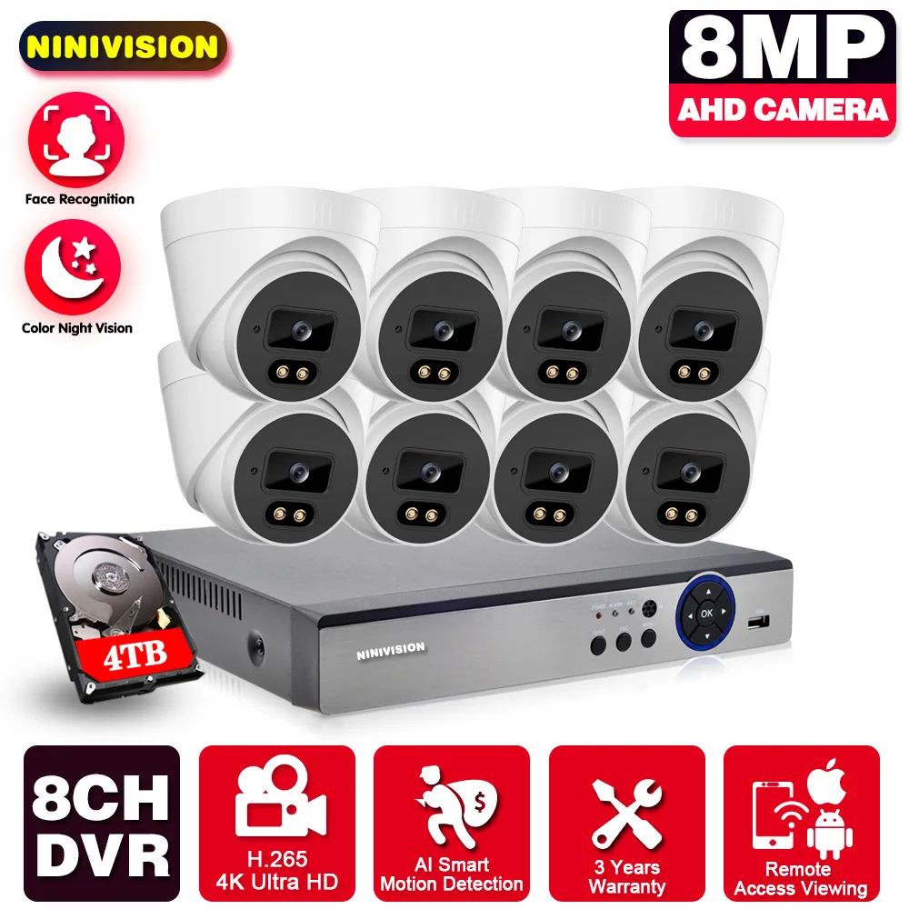 

4K 8CH Full color night Vision 8MP AHD CCTV Analog Camera For 4k ahd Face Detection Remote monitoring DVR Recorder