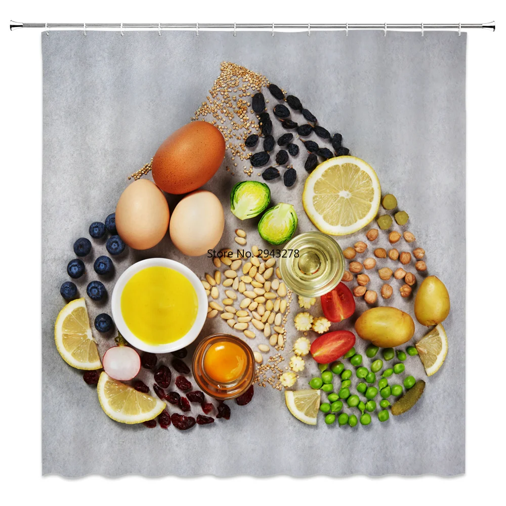 

Bathroom Shower Curtain Fruit pattern Waterproof Shower Curtain Polyester Fabric 180x180CM Home Decor with 12 Hook Black
