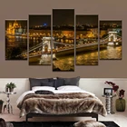 Модульные винтажные картины ночного видения, 5 панелей, венгрийский город, домашний декор, картины на холсте, мост, настенное искусство для гостиной, HD-печать