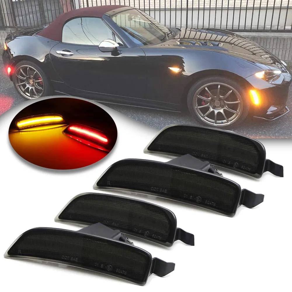 

For Mazda Miata MX-5 2016-Up Led Side Marker Turn Signal Light Front/Amber+ Rear/Red Replace OEM Sidemarker Lamps 4pcs