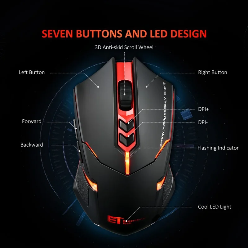 VicTsing Wireless Gaming Mouse 2400 DPI Ergonomic Grips 7 Buttons Breathing Backlit Unique Silent Click gamer Mice | Компьютеры и офис