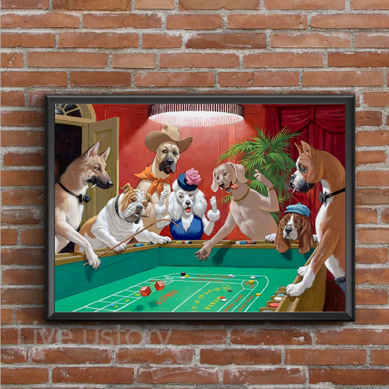 Забавный постер с собаками играющим в бассейн Джек-риппер винтажная Печать на